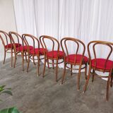 Set of 6 Vintage Bentwood Dining Chairs Set: 1970s , Red Uphols