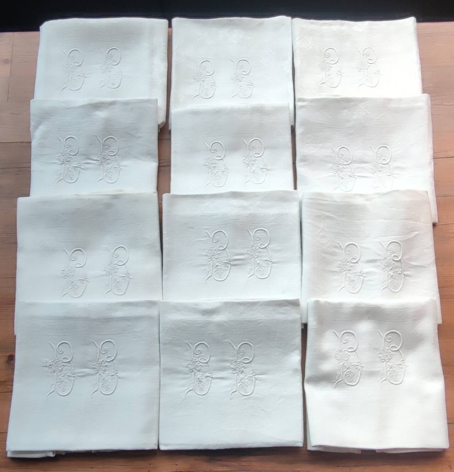 12 old BB monogram table napkins