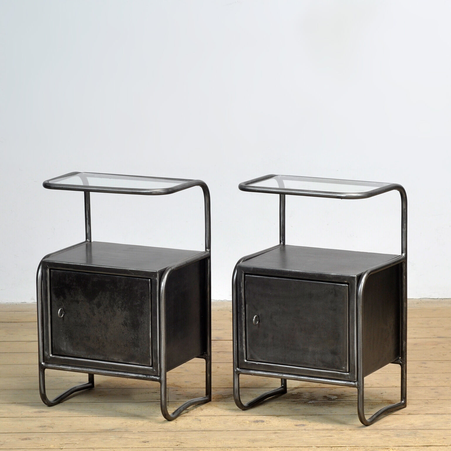 Set of iron bedside tables, 1950s