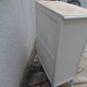 Small vintage buffet reimagined in pearl grey, wooden top.