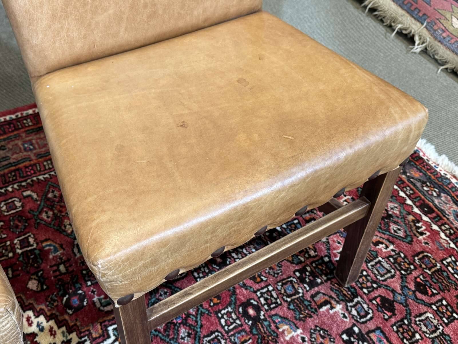 Set of 4 English beech chairs with faux leather from the 1980s.