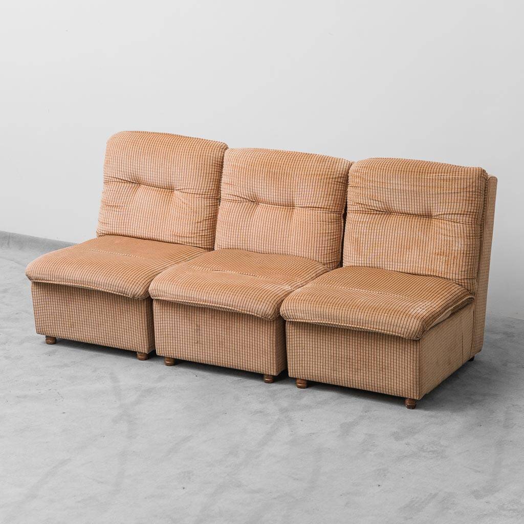 Set 3 poltrone modulari tessuto a quadretti beige anni ’70 vintage modernar