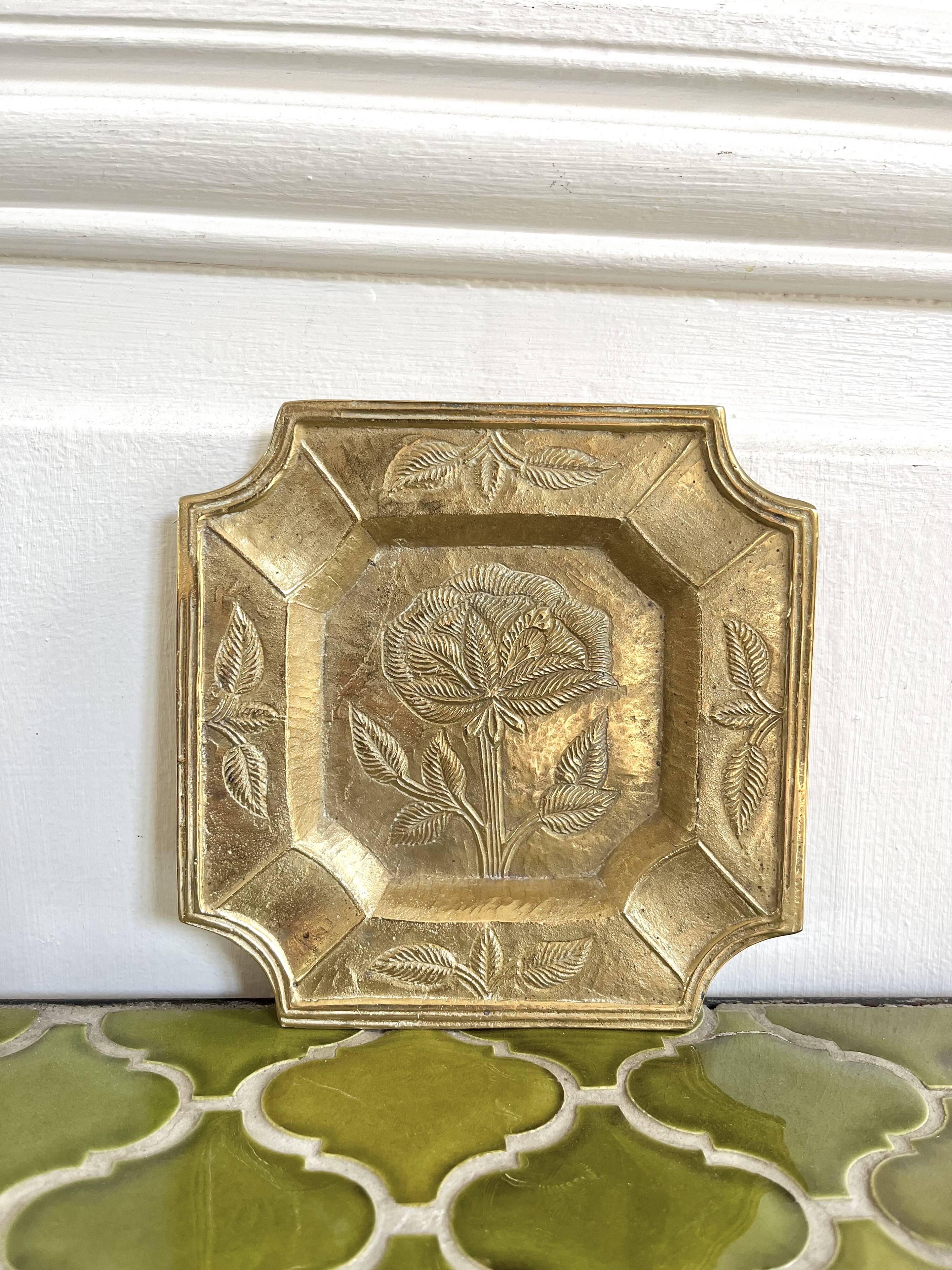 Vintage engraved brass ashtray