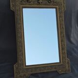 Glass or golden mirror of old fireplace 67x100cm pediment with chimeras