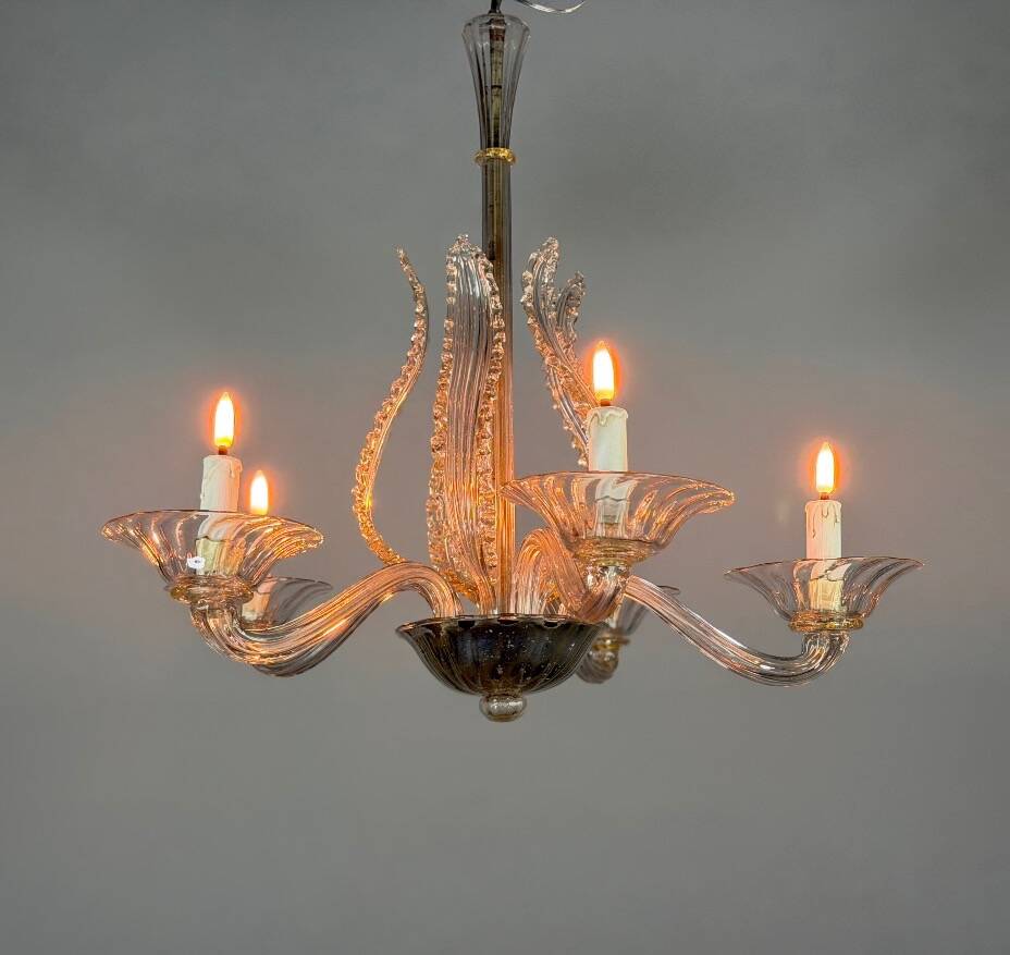 Venetian chandelier made of Murano glass, 5 light arms, circa 1920