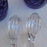 Pair of cobalt blue crystal decanters