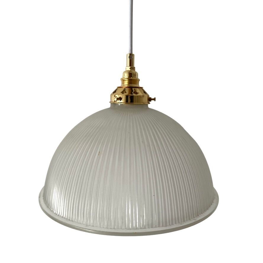 Vintage pendant lamp in electrified prismatic glass with new