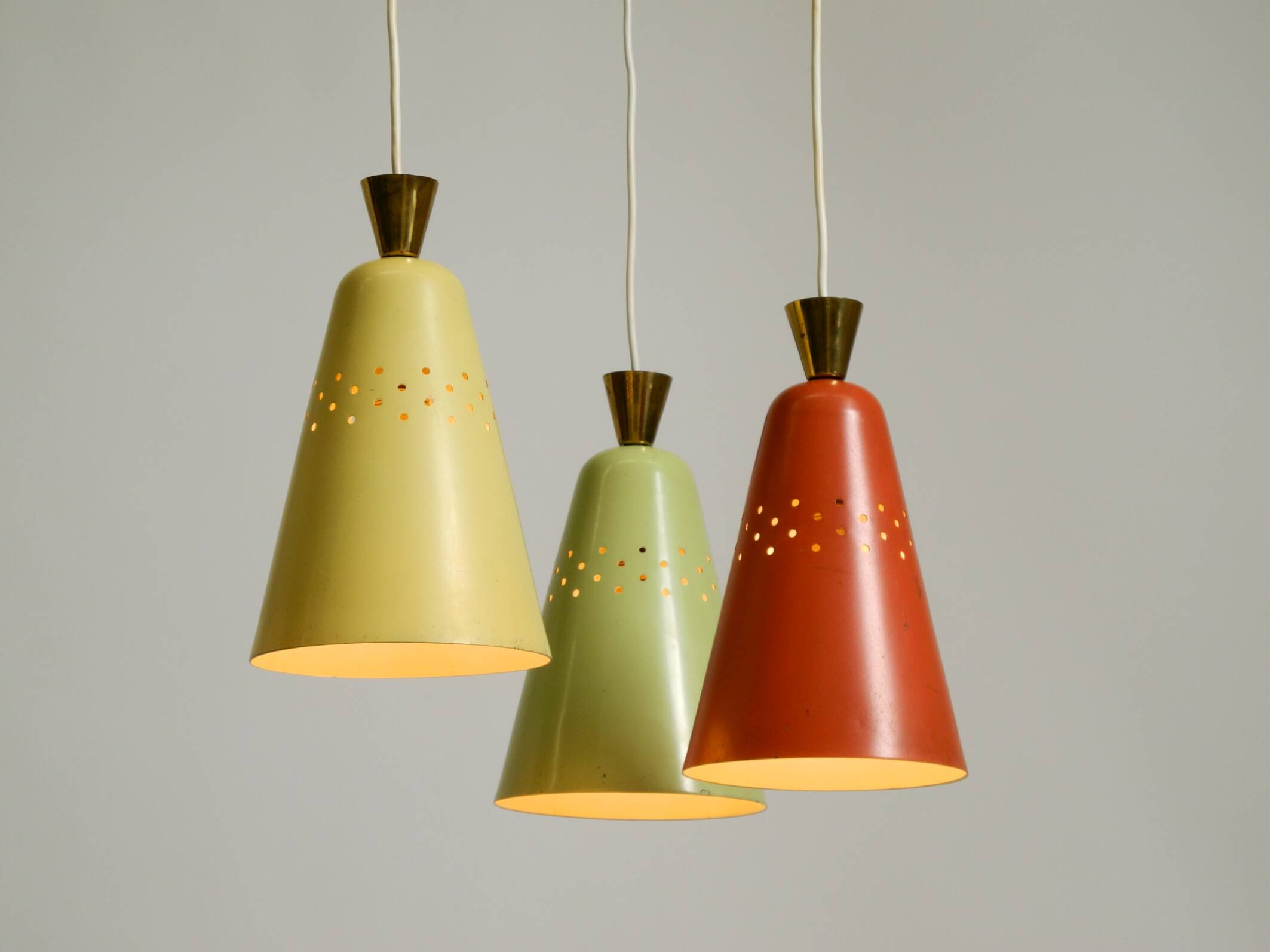 Beautiful large original mid-century 3-arm colorful bag ceiling lamp