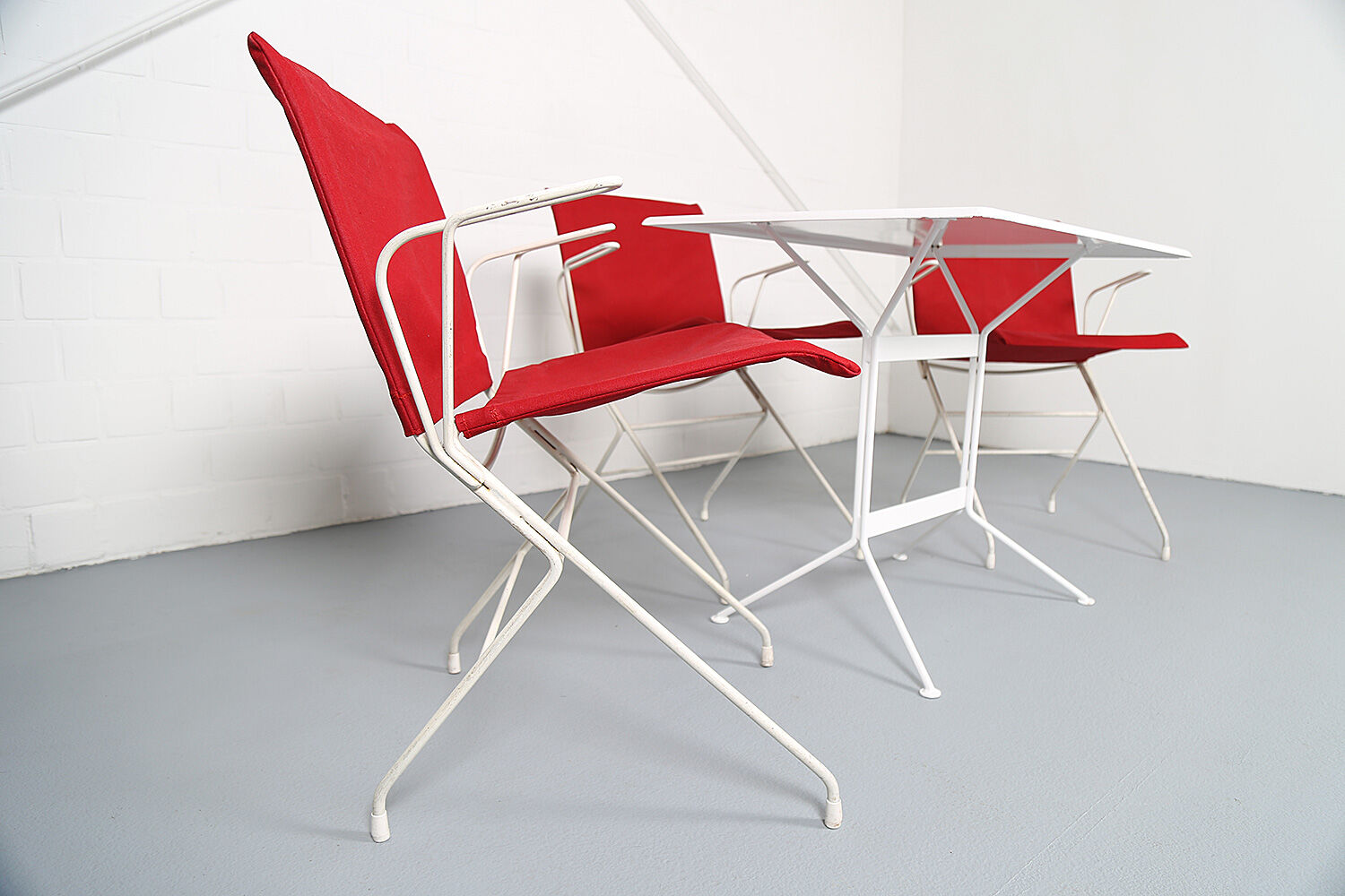 French mid-century vintage garden set designed by Raoul Guys (attributed) 3 chairs and a table