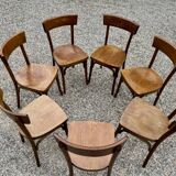 Série Lot de 7 anciennes chaises bistrot en bois