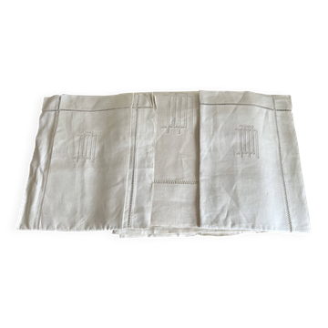 Drap et taies trousseau de réserve moderniste 1950 en toile lin ancien-neuf
