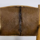 Brutalist style armchair in elm and goatskin, 1970s