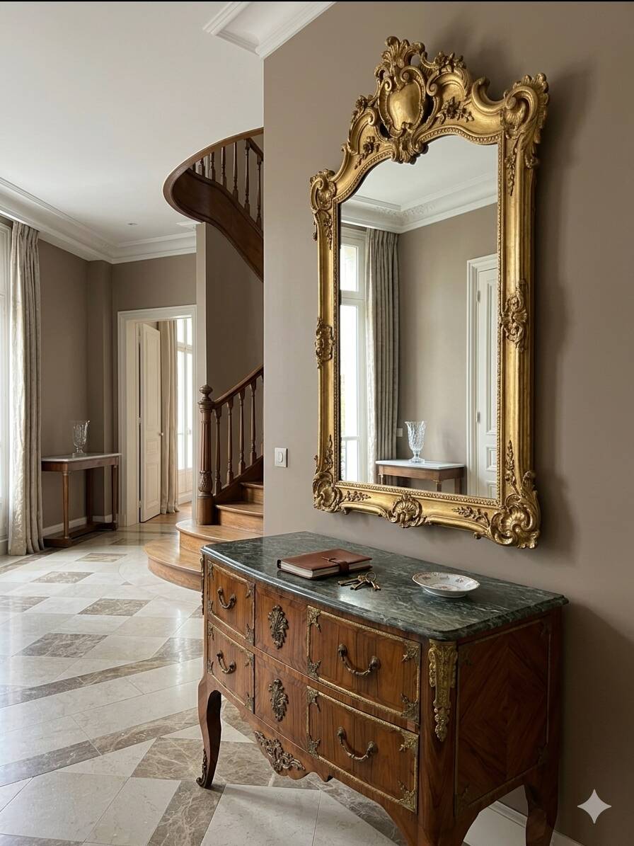 Curved Louis XV style commode in mahogany, mid-20th century.