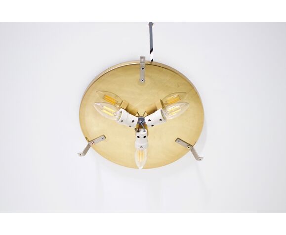Ceiling lamp in watermarked glass & brass