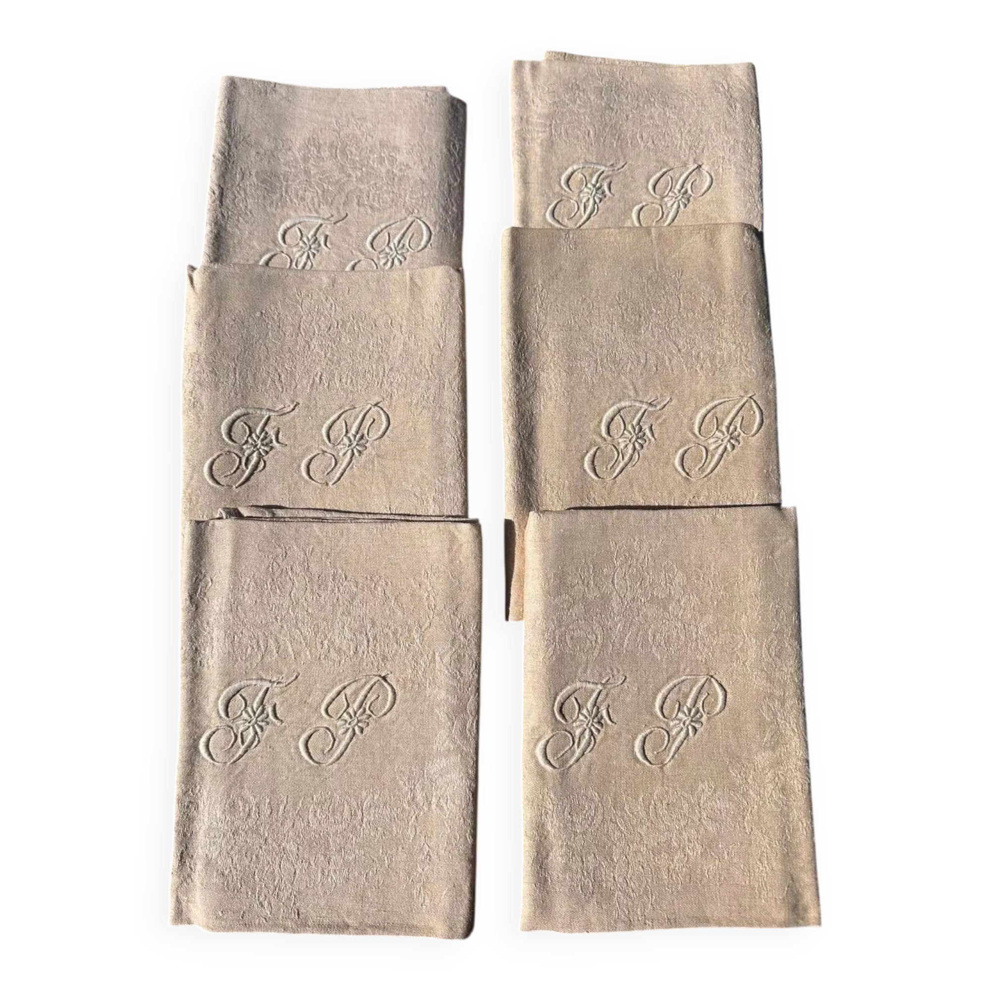 Antique Damask Linen Napkins – Set of 6 - Monogrammed FP