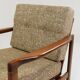 Fauteuil vintage en tissu chiné beige moutarde et olive, Pologne 1960