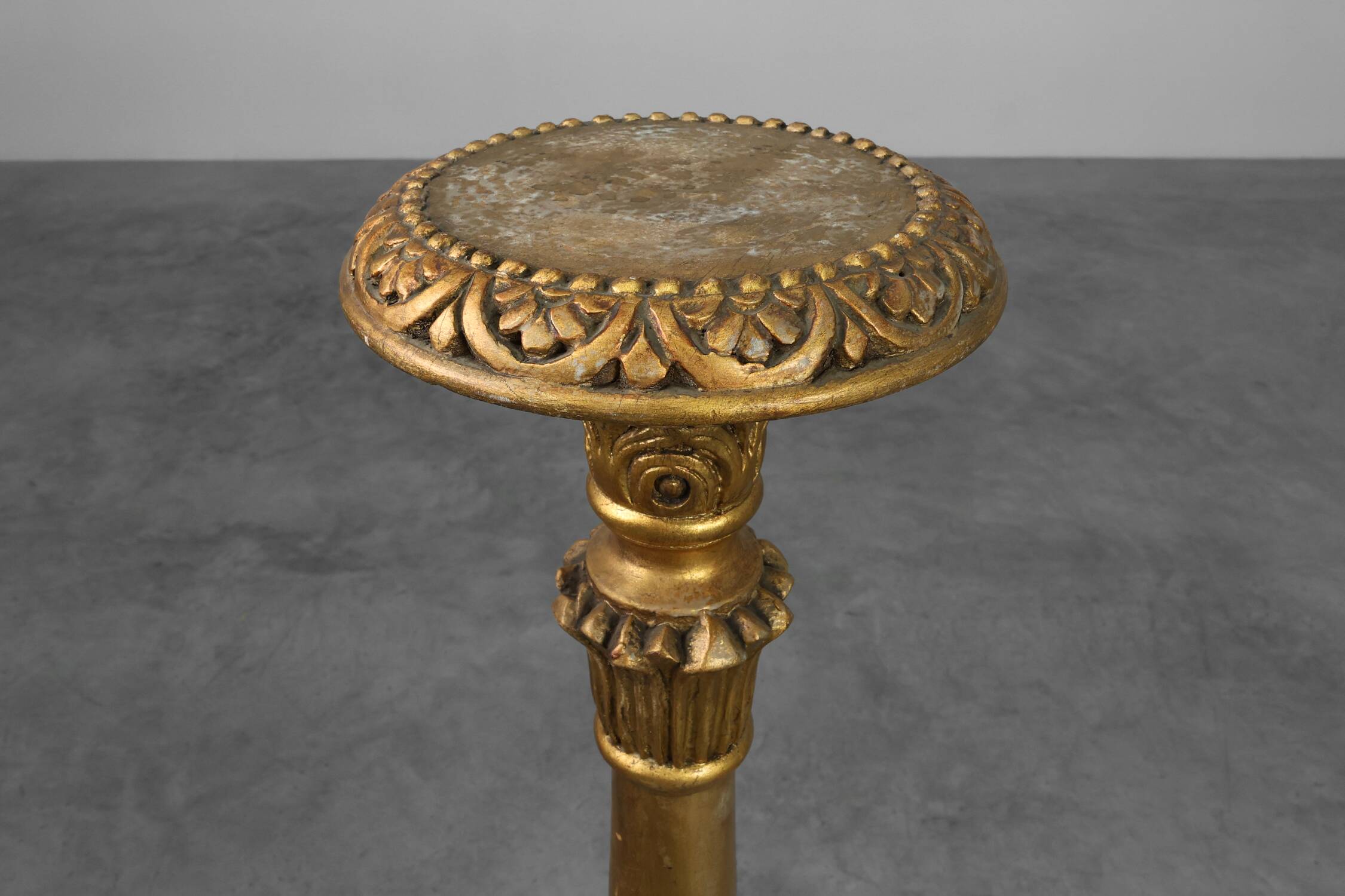 Pair of Gilt Wooden Pedestals with Plaster Decoration, France 19th Century