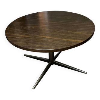 Table basse ronde des années 60 plaqué bois