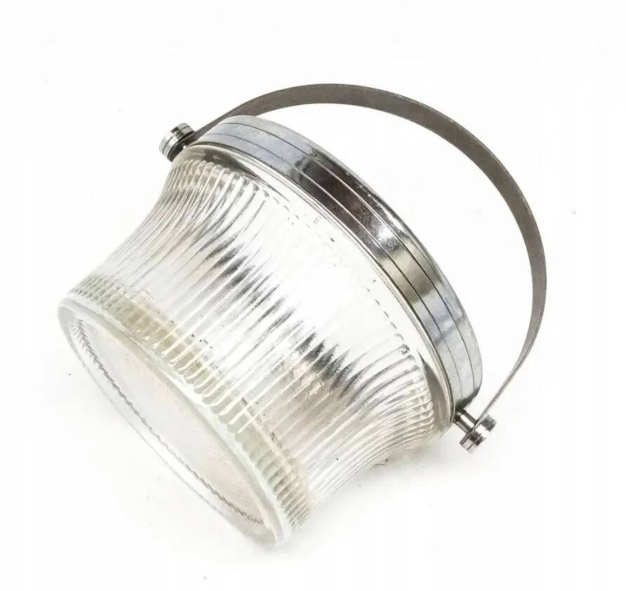 Art Deco sugar bowl, silver-plated brass, pressed glass, Poland, 1950s