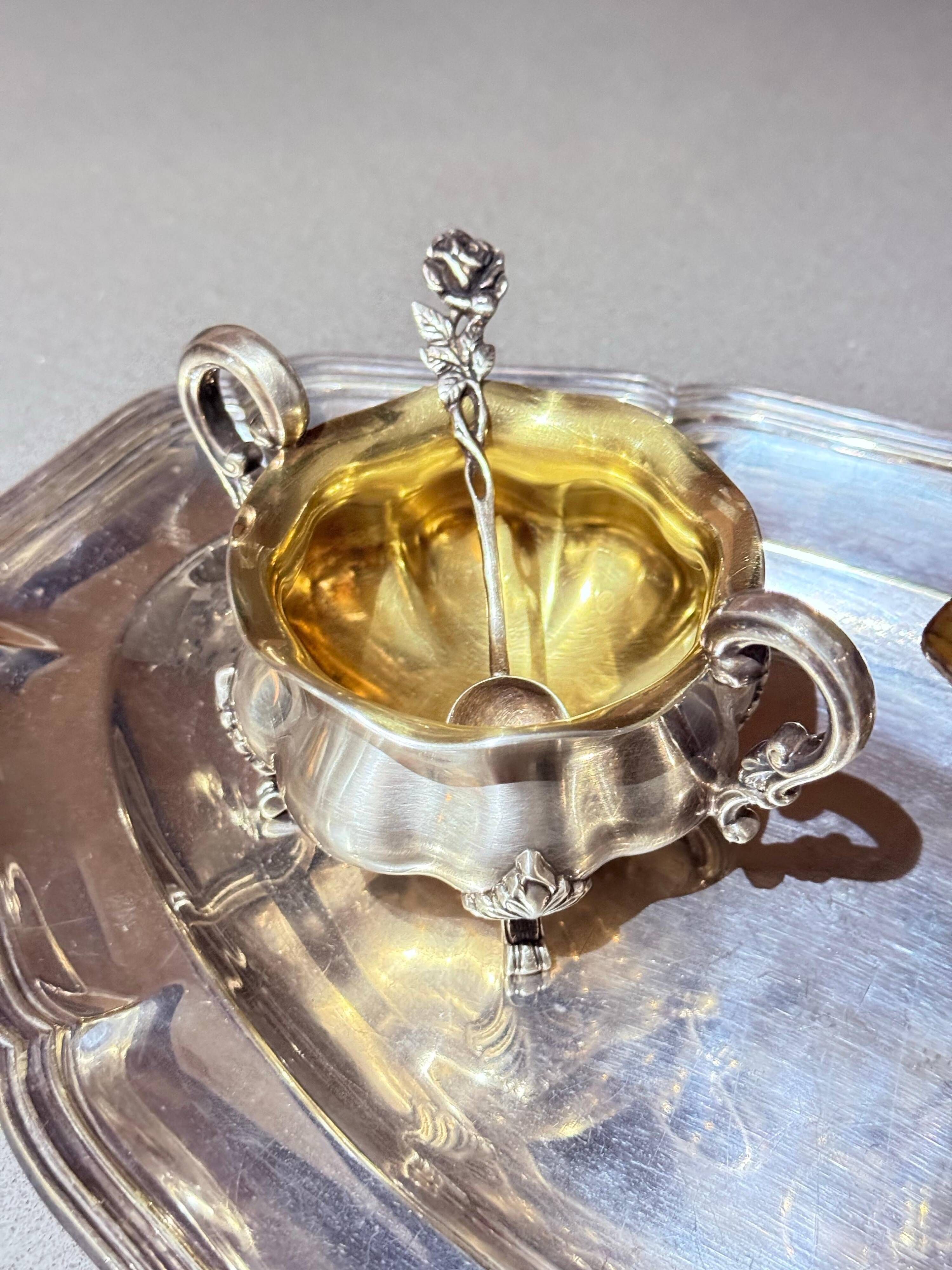 Antique Tea Set 4 Part English Silver Serving Tray, gild Home Decorative Objects