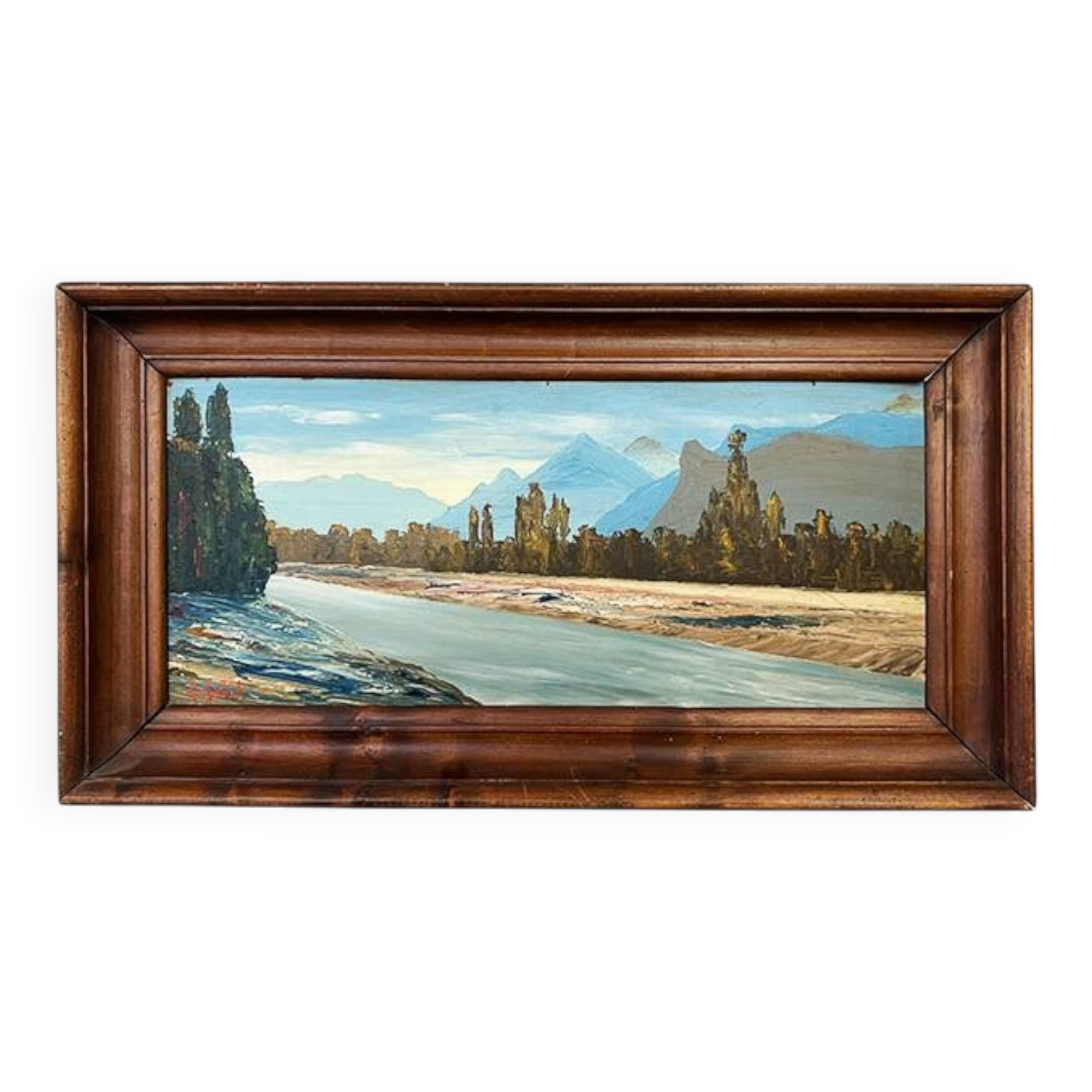 Painting “River in the Alps”, Oil on cardboard.