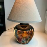 Black and grey Vallauris fish lamp with linen lampshade 70s