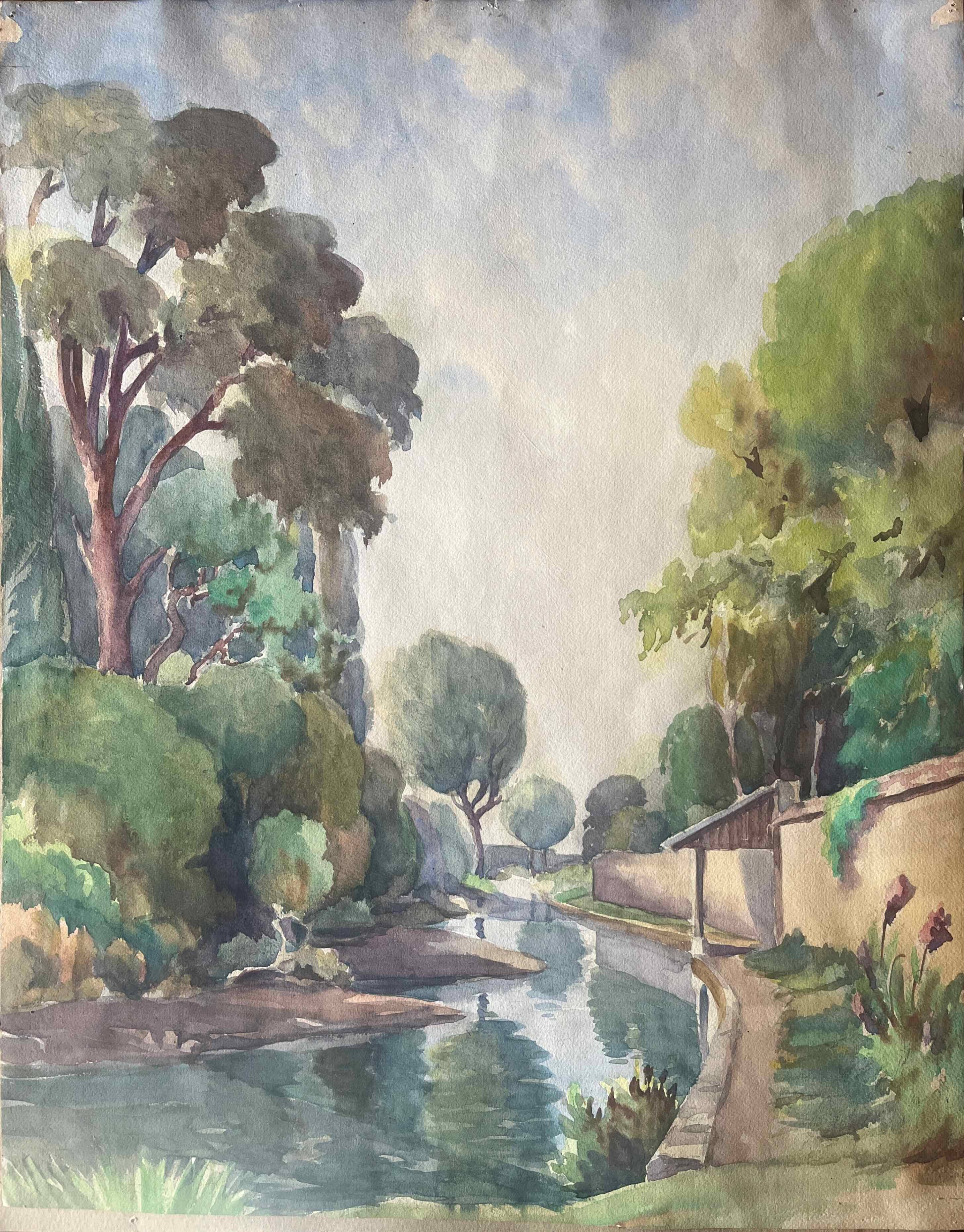 Two-sided watercolor painting Dijon Cathedral St Benigne/ Ouche by Henri Gabet 1899