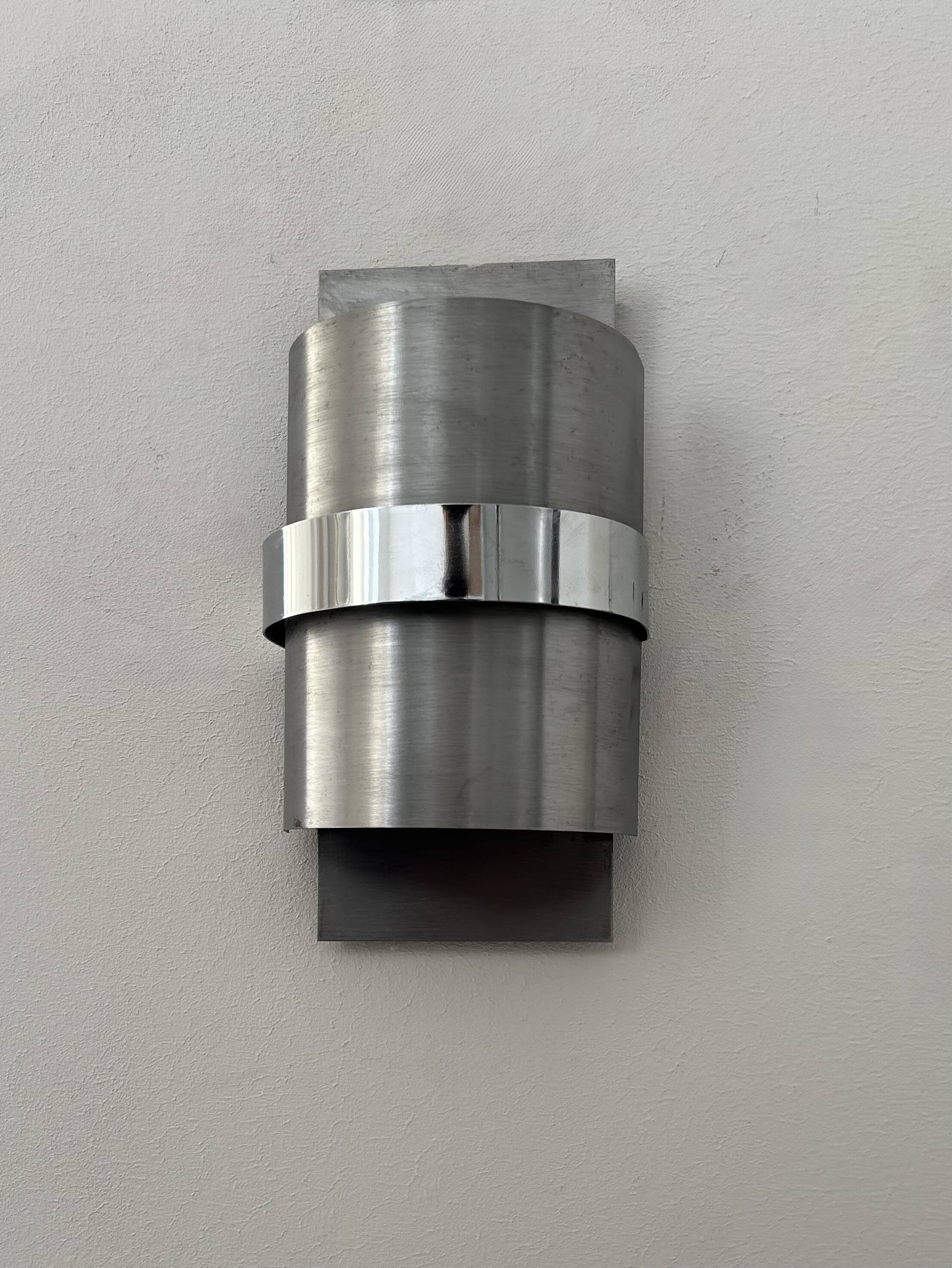 Pair of vintage wall lights, brushed metal and chrome, France 1970
