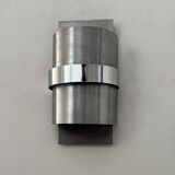 Pair of vintage wall lights, brushed metal and chrome, France 1970