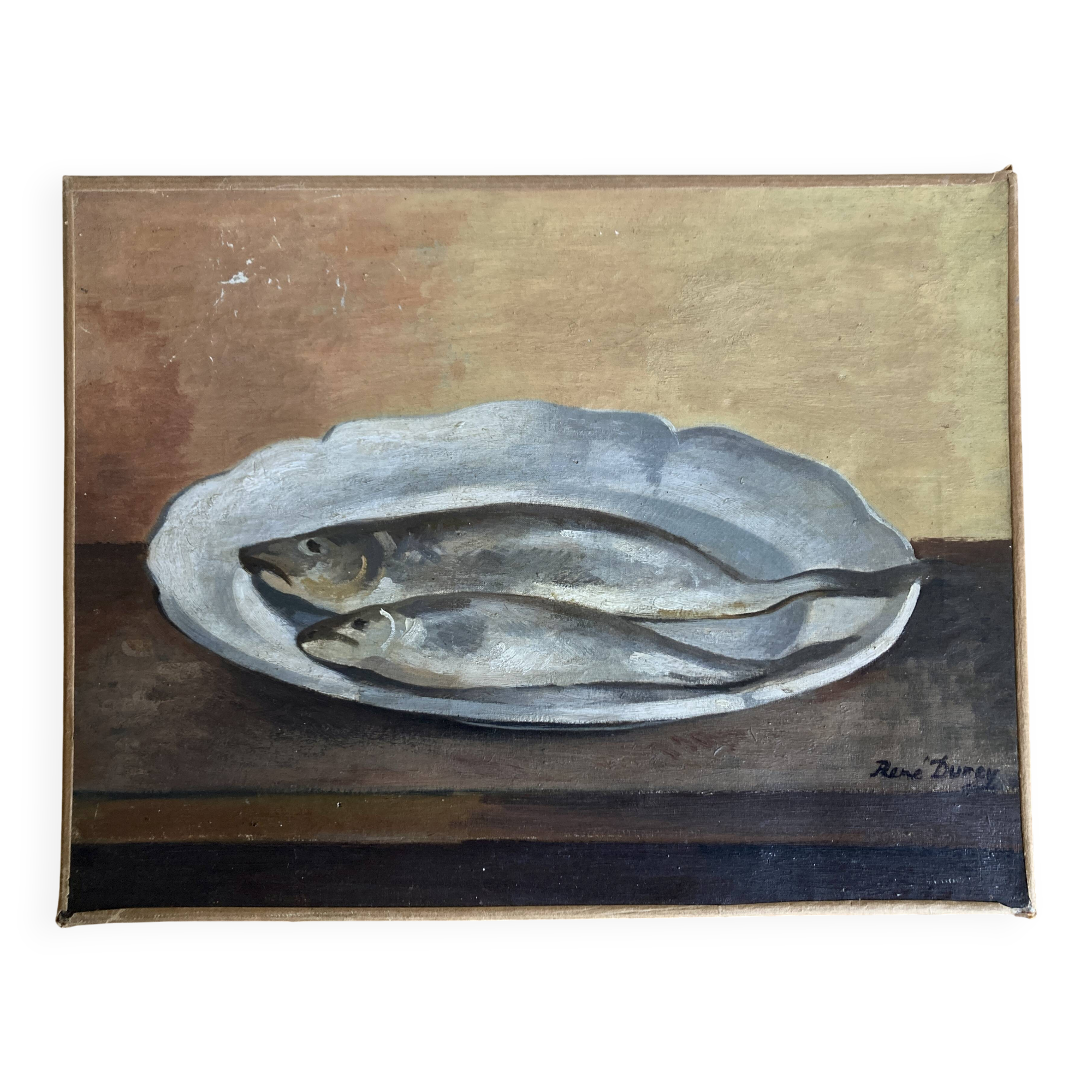 Modernist still life Fish on a plate, René Durey 1943