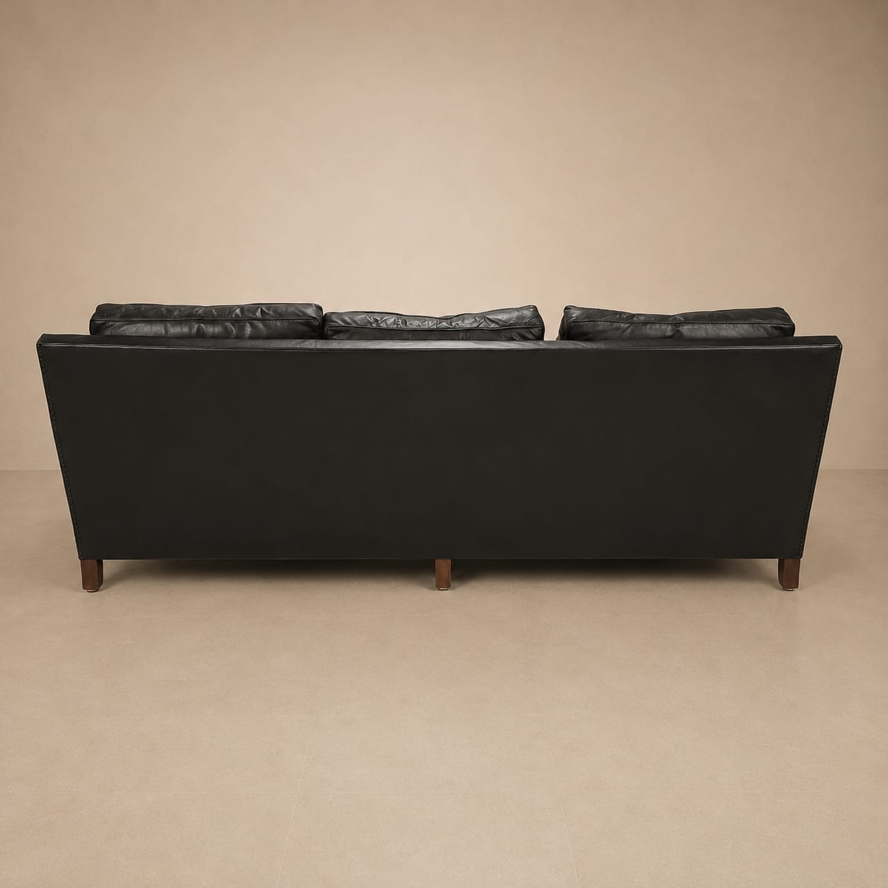 Mid-century black leather Scandinavian 3-seater sofa, 1950s