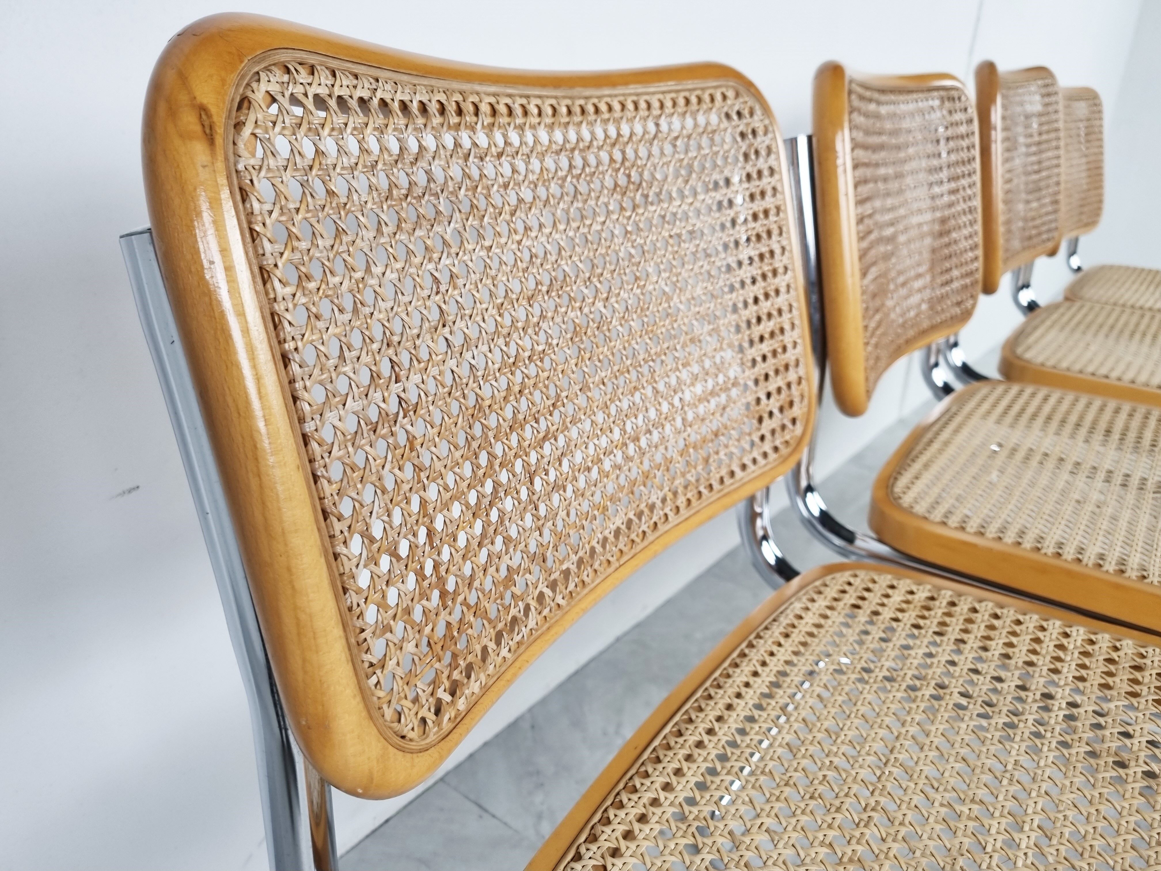 Set of 4 vintage Marcel Breuer Cesca chairs, made in italy, 1970s