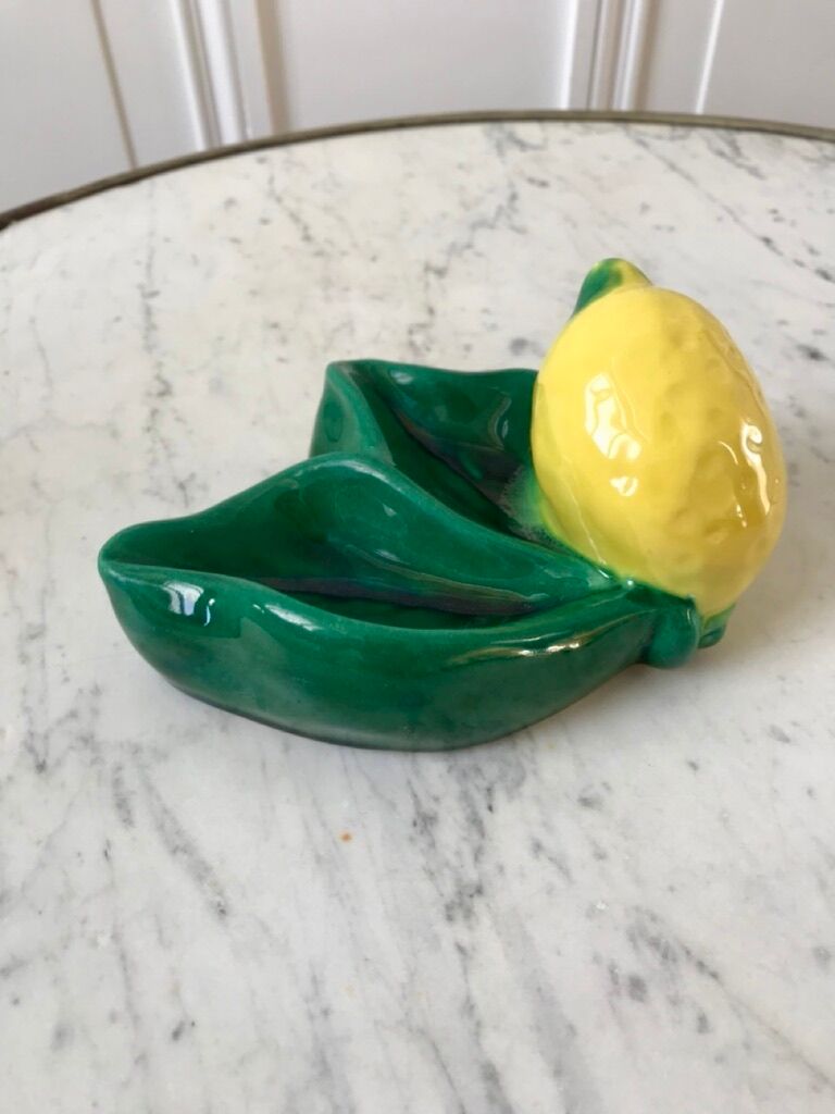 Ferlay Vallauris-style lemon ceramic pocket tray signed 1955