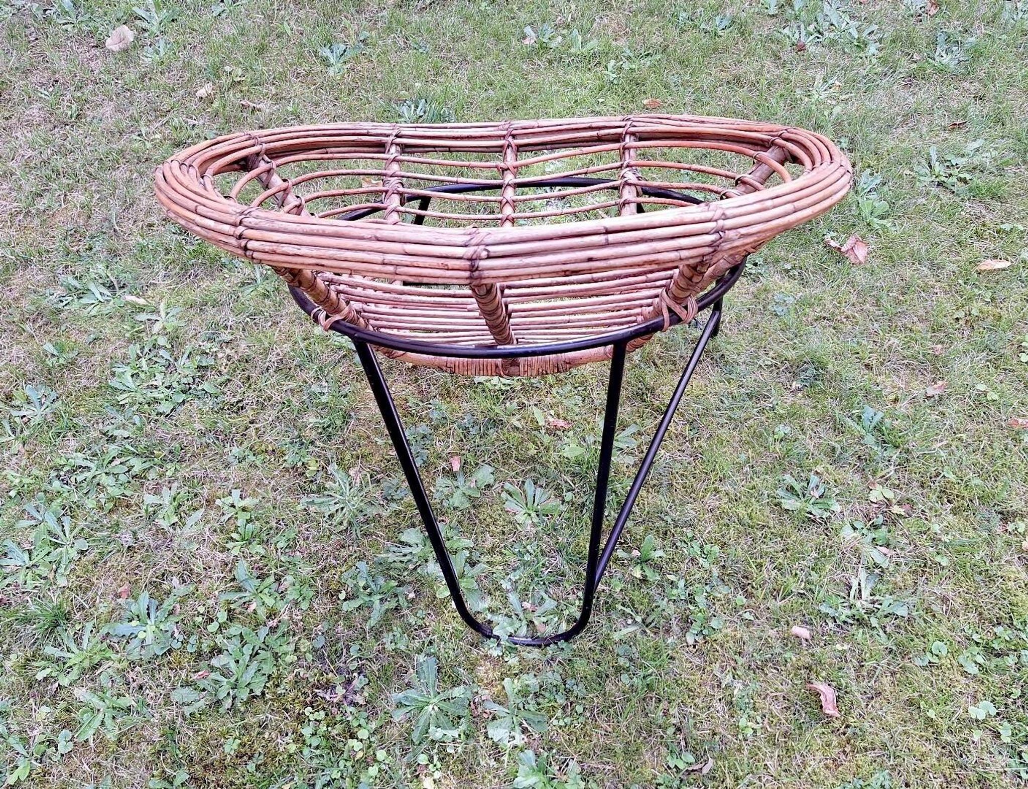 Pair of mid century bamboo and iron pod chairs, 1960s