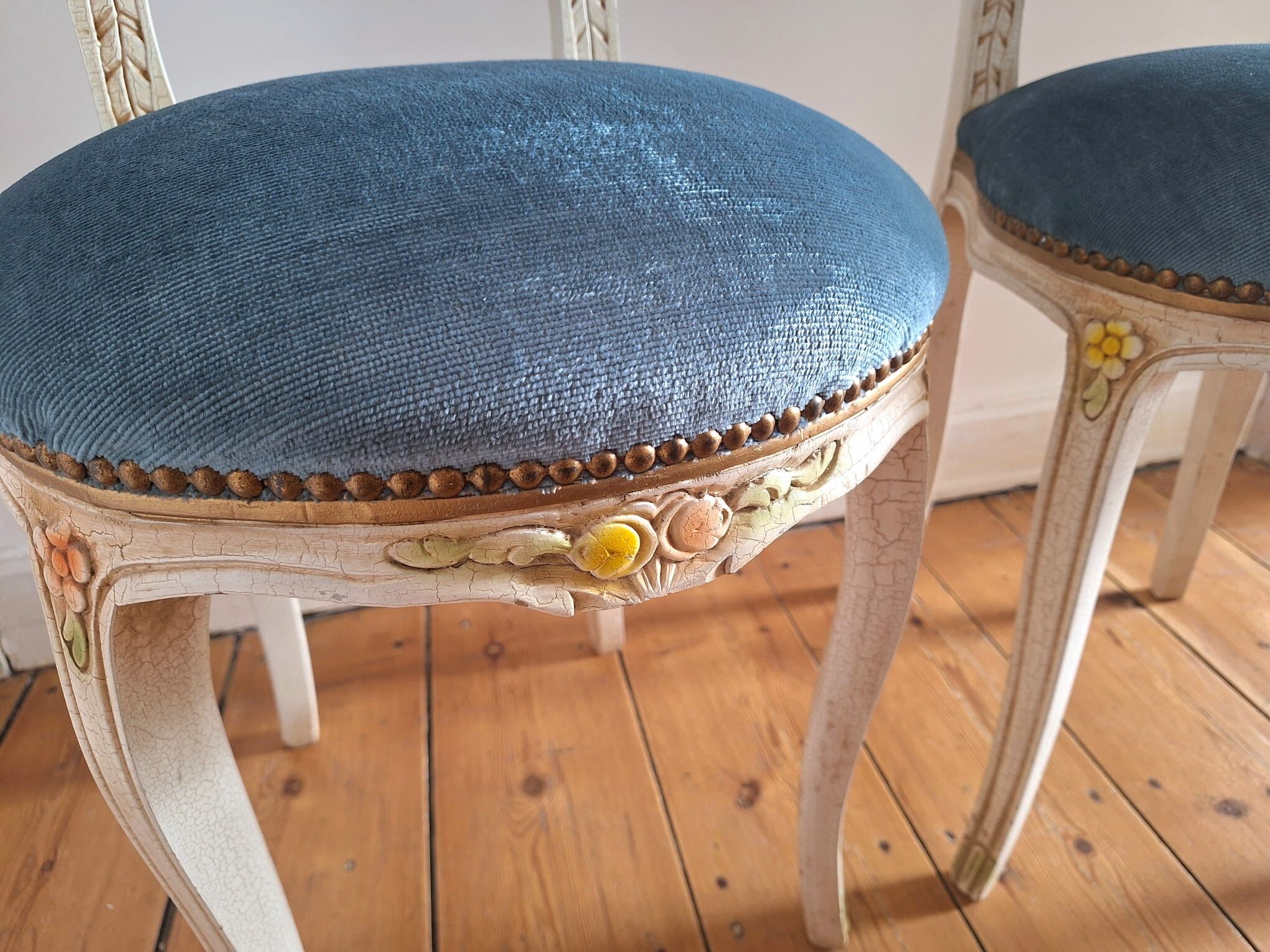 Pair of antique medallion chairs, boudoir seats in Louis XV style.