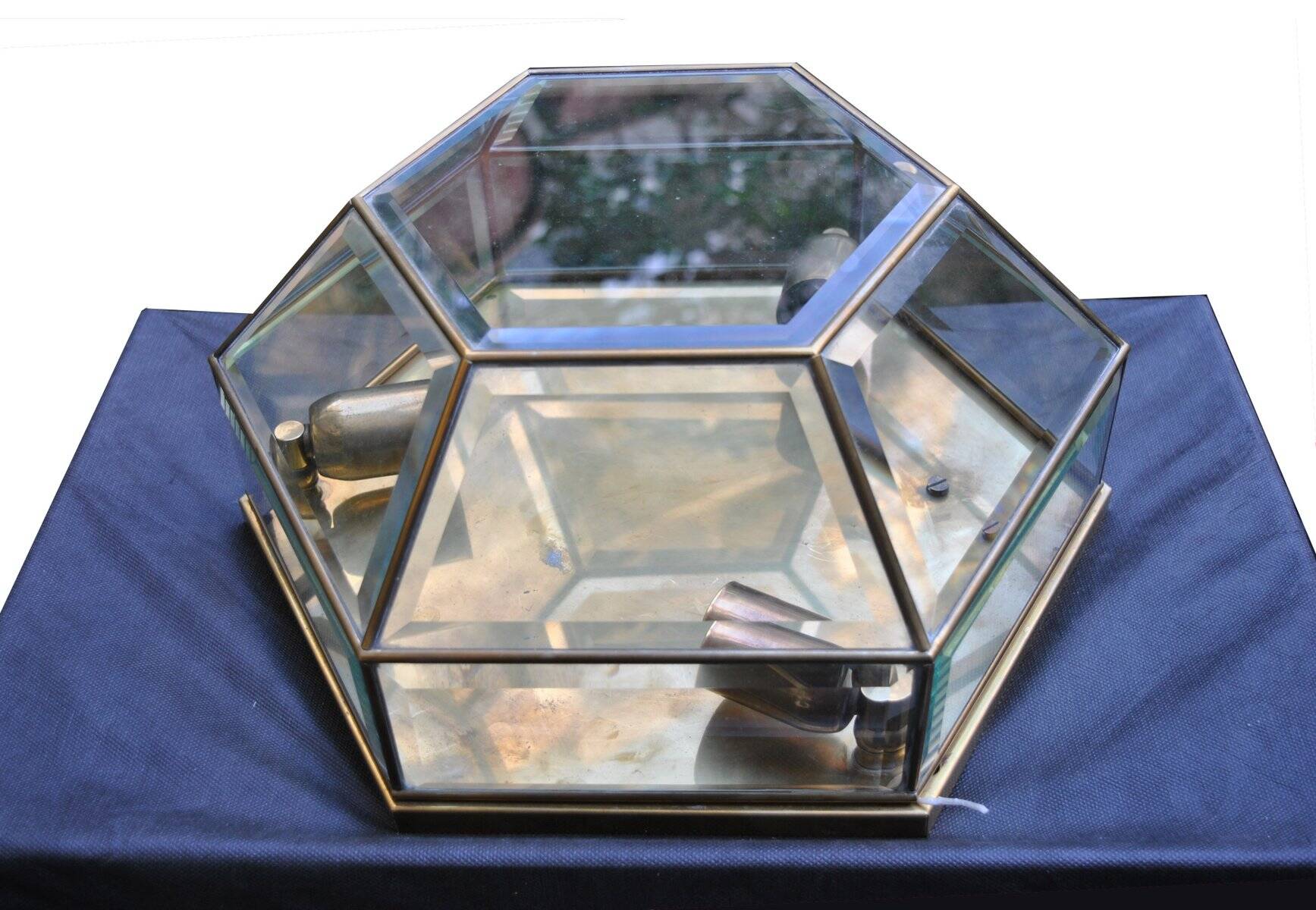 Brass and sculpted transparent crystal wall light, 1950s.