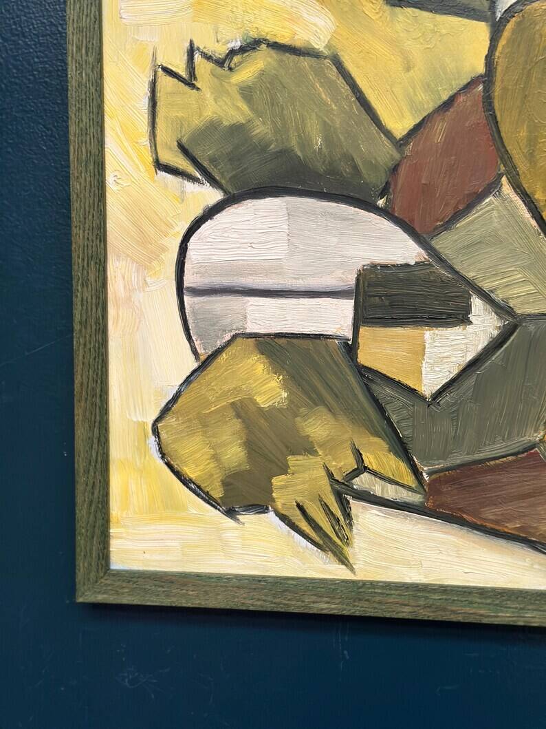 Huile sur panneau d'origine suédoise – « Composition abstraite » – Signée – Vintage