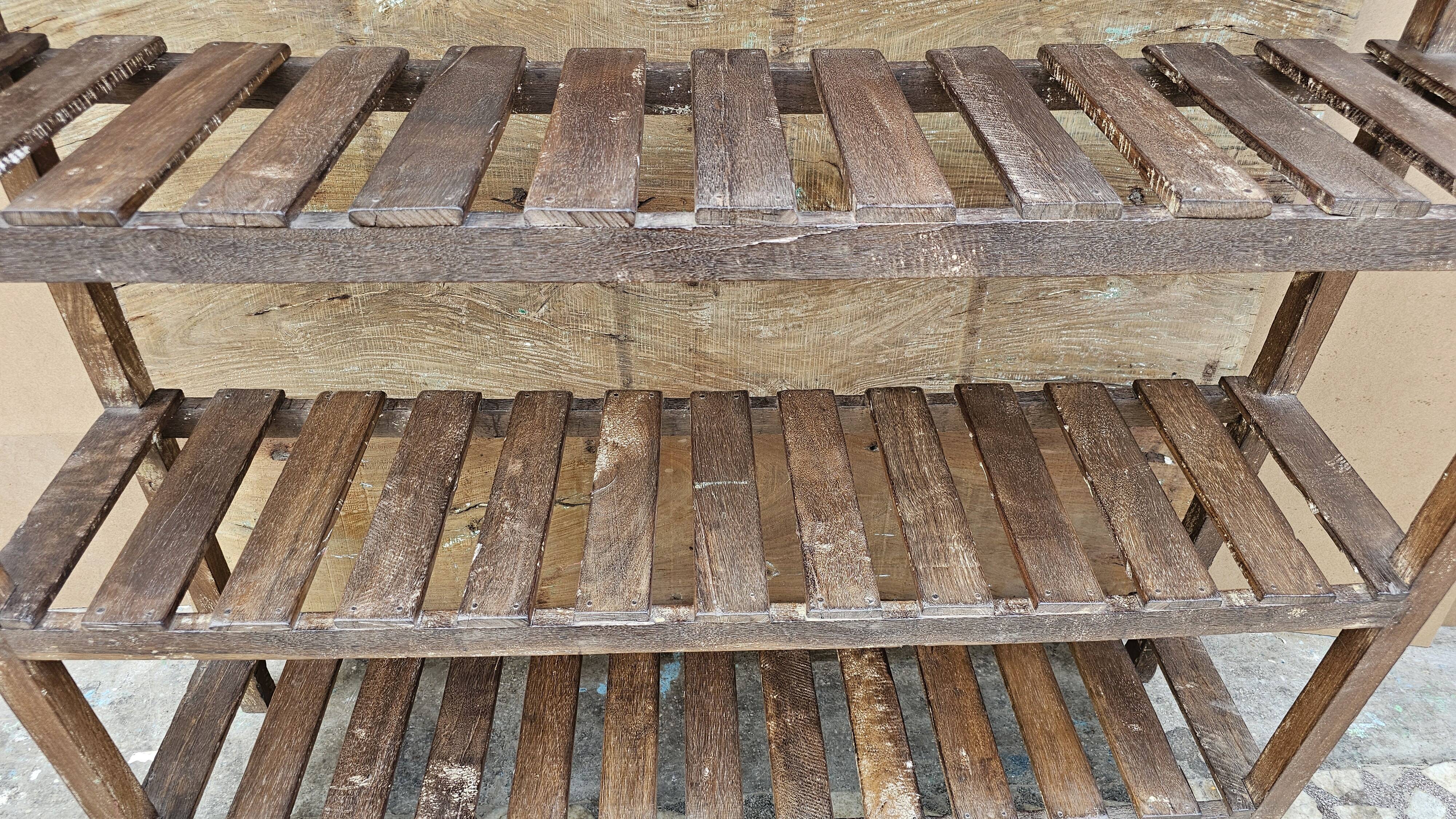 Antique Burmese teak workshop rack - shelf
