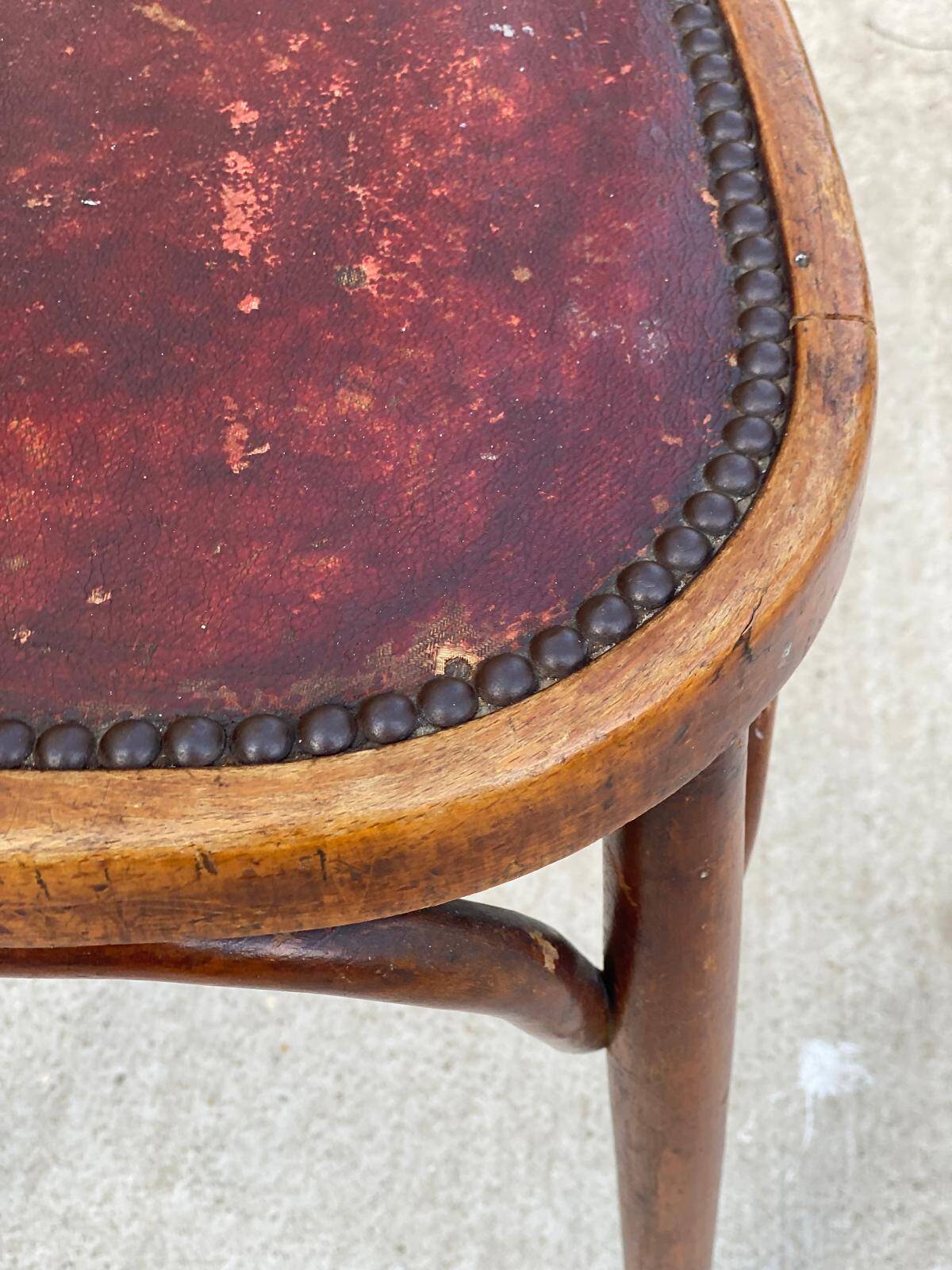 Bentwood bistro chair upholstered in burgundy leather