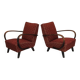 Pair of H410 Type C burgundy armchairs by Jindrich Halabala for Thonet