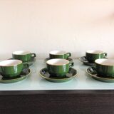 Suite of six green cups with saucers bistro /vintage style 60-70
