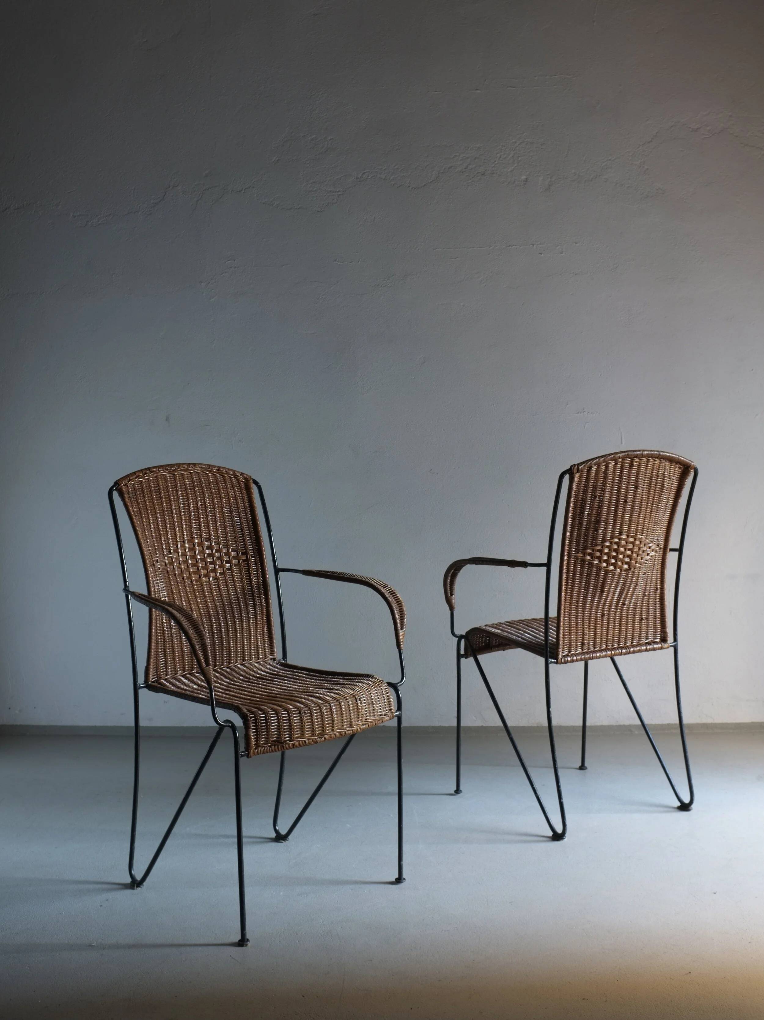 4 Frederick Weinberg wicker iron chairs | 1960s