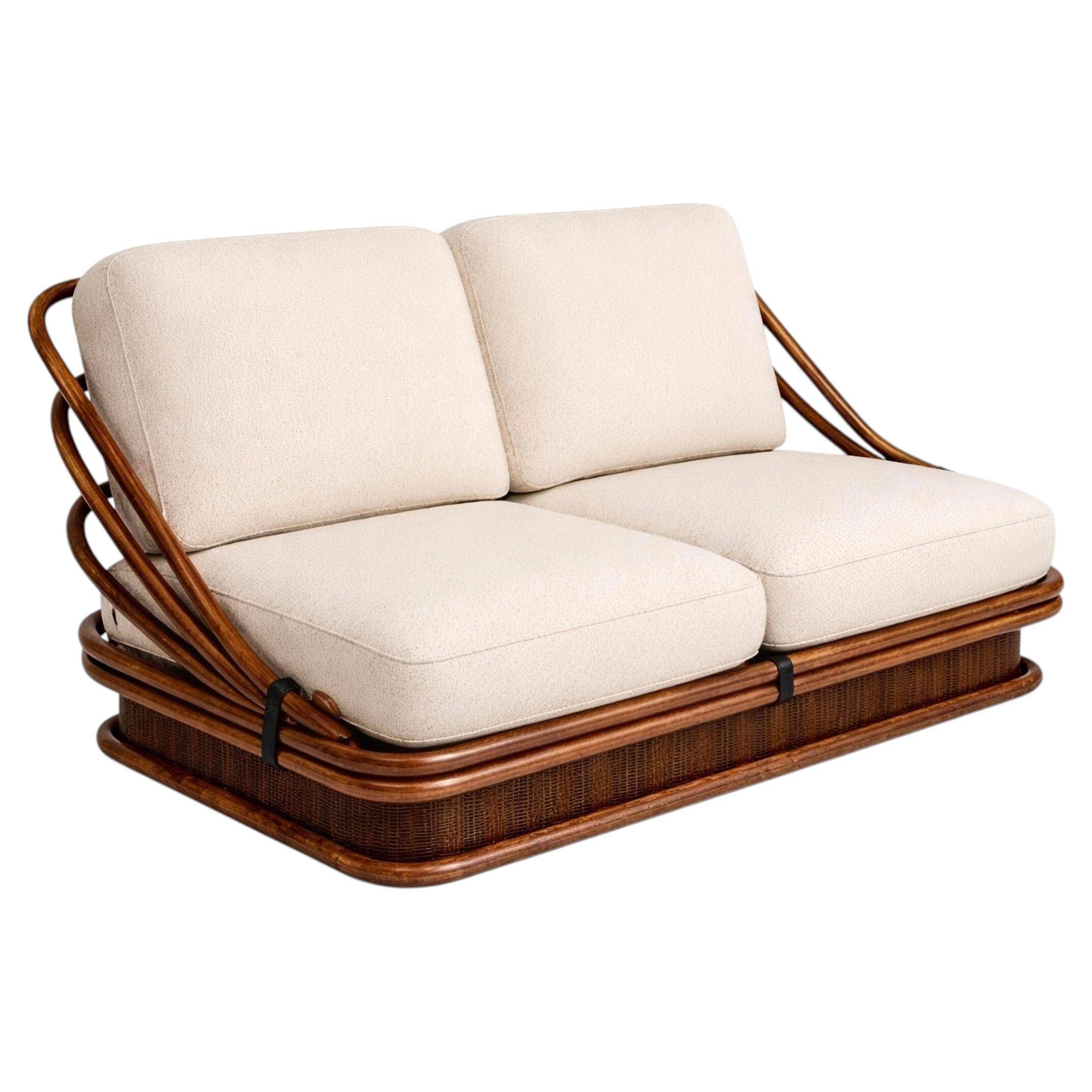 Canapé Mid Century Modern en bambou et cuir par Vivai del Sud