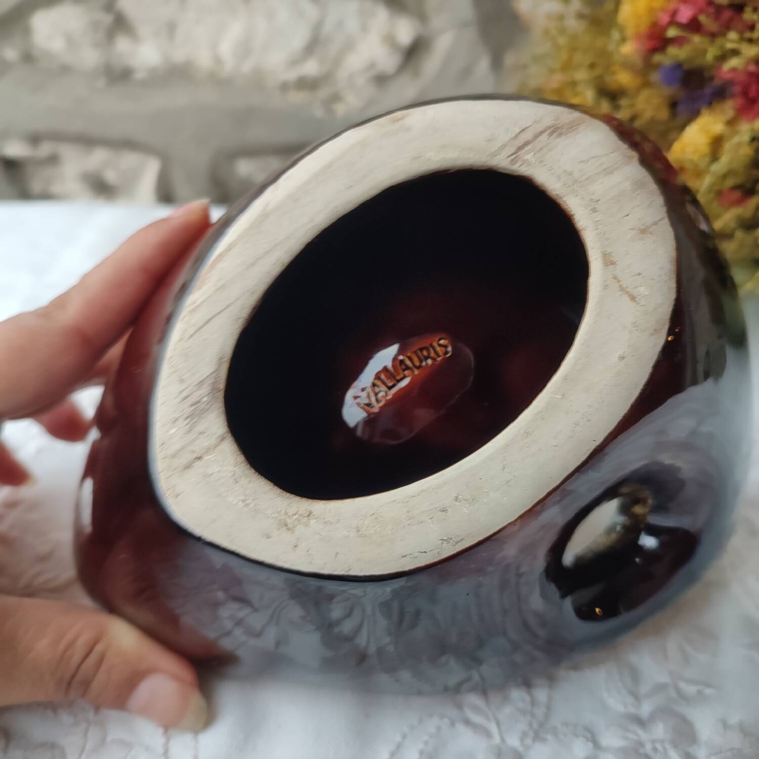 Vallauris empty pocket ashtray enameled ceramic