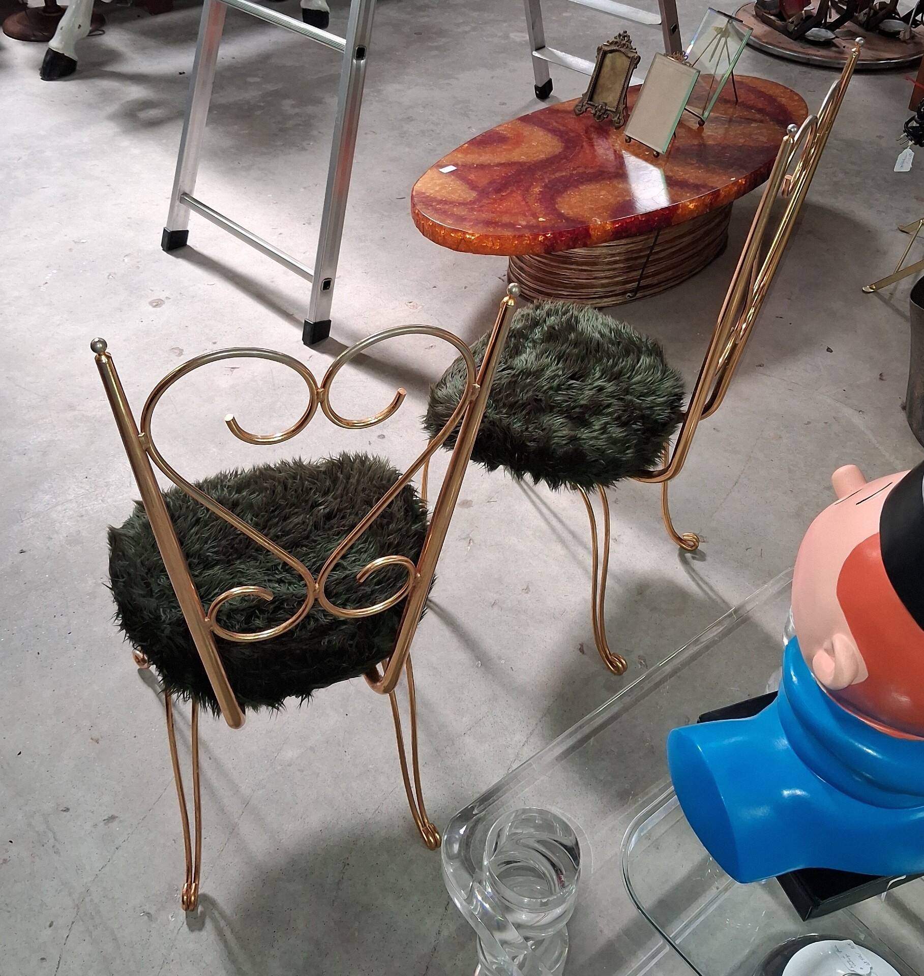 Pair of golden metal chairs, Maison Jansen style, 1970s.