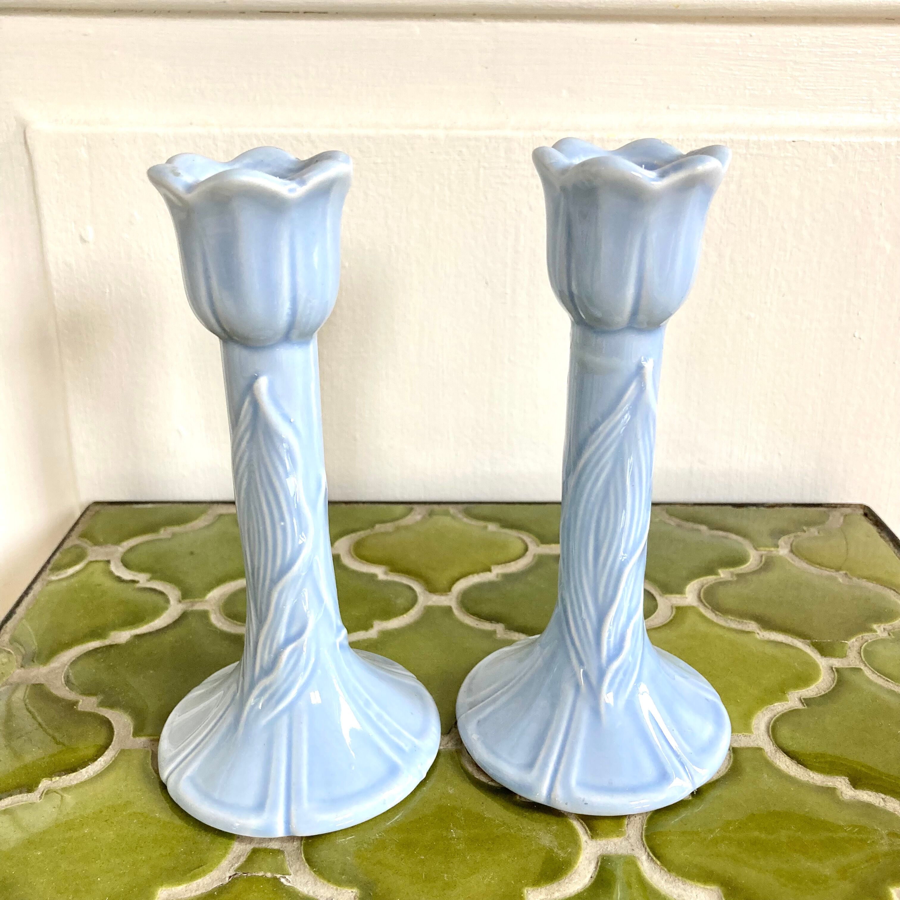 Pair of tulip candlesticks