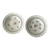 Paire d’assiettes creuses Sarreguemines — faïence ancienne, décor fleu