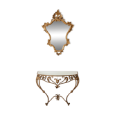 Ensemble console en fer forgé doré et miroir style rocaille