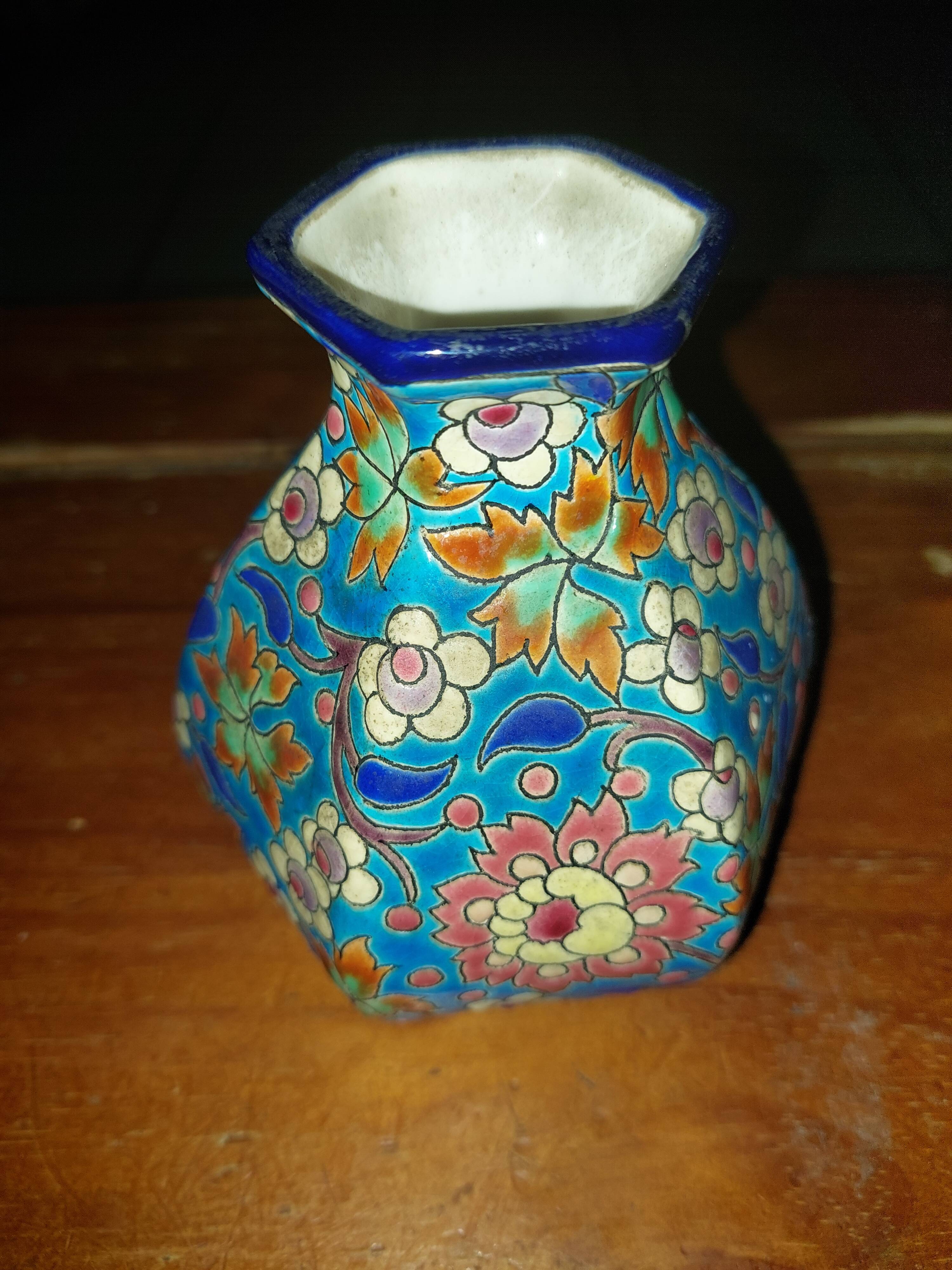 Hand-decorated Longwy enamel vase no. D.5670