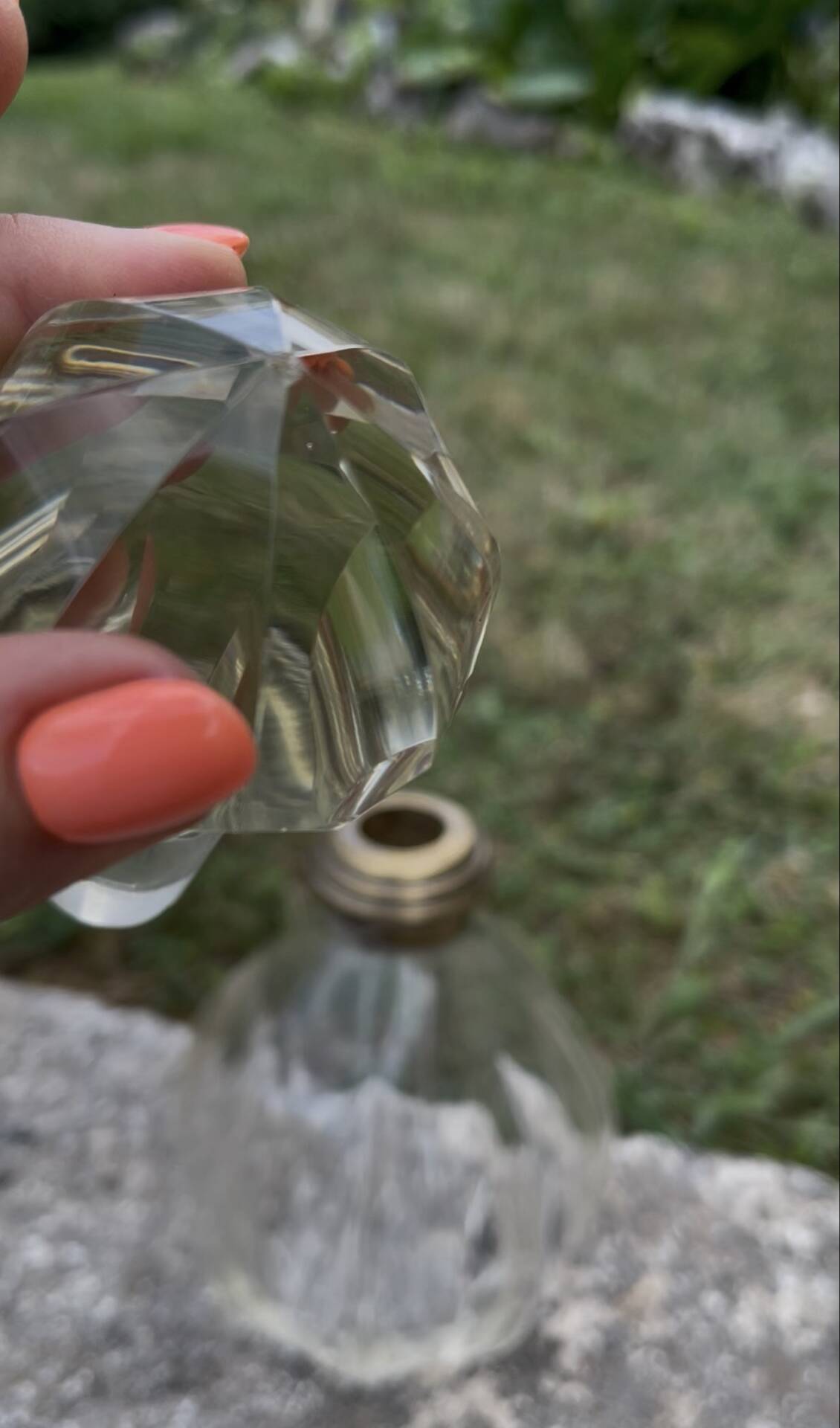 Large antique decanter for spirits – cut glass and silvered neck
